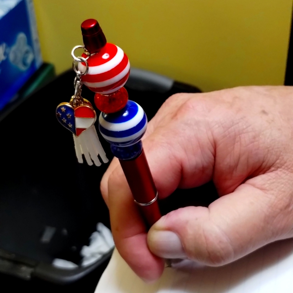 Red pen with white tassel and red/white/blue beads!